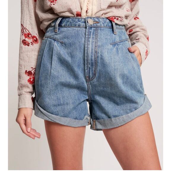 One Teaspoon Streetwalkers High Waist 80s Fit Denim Jean Shorts Venice Blue 25 - Picture 1 of 9